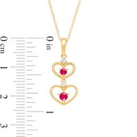 Ruby and Diamond Accent Beaded Double Heart Outline Drop Pendant in 10K Gold|Peoples Jewellers