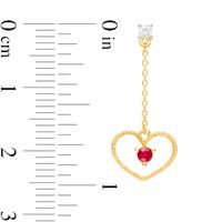 Ruby and 1/10 CT. T.W. Diamond Beaded Heart Outline Chain Drop Earrings in 10K Gold|Peoples Jewellers