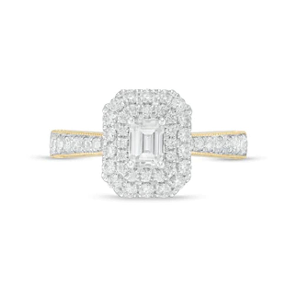 1.20 CT. T.W Certified Canadian Emerald-Cut Diamond Frame Engagement Ring in 14K Gold (I/SI2)|Peoples Jewellers