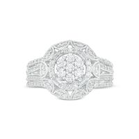 0.95 CT. T.W. Baguette and Round Composite Diamond Frame Engagement Ring in 14K White Gold|Peoples Jewellers