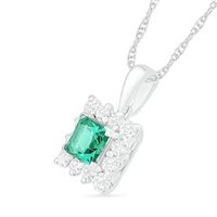 5.0mm Princess-Cut Lab-Created Emerald and White Sapphire Shadow Frame Drop Pendant in Sterling Silver|Peoples Jewellers