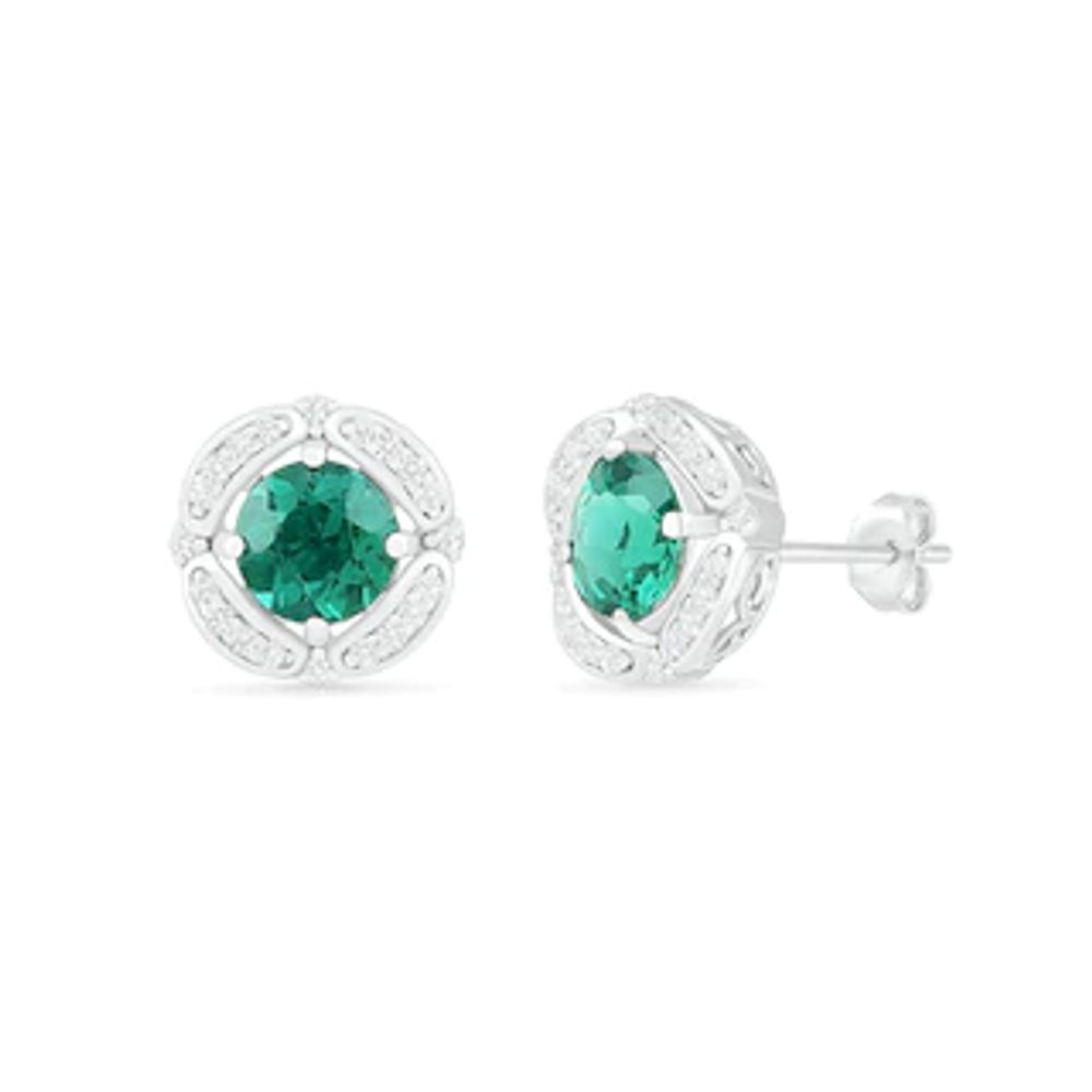 6.0mm Lab-Created Emerald and White Sapphire Open Clover Frame Stud Earrings in Sterling Silver|Peoples Jewellers