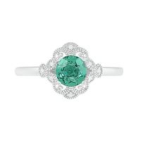 6.0mm Lab-Created Emerald and Diamond Accent Ornate Frame Vintage-Style Ring in Sterling Silver|Peoples Jewellers