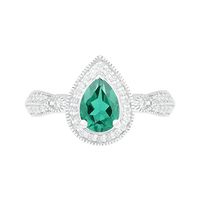 Pear-Shaped Lab-Created Emerald and White Sapphire Frame Double Row Tapered Shank Vintage-Style Ring in Sterling Silver|Peoples Jewellers