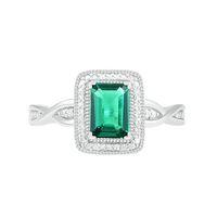 Emerald-Cut Lab-Created Emerald and 0.066 CT. T.W. Diamond Frame Twist Shank Vintage-Style Ring in Sterling Silver|Peoples Jewellers