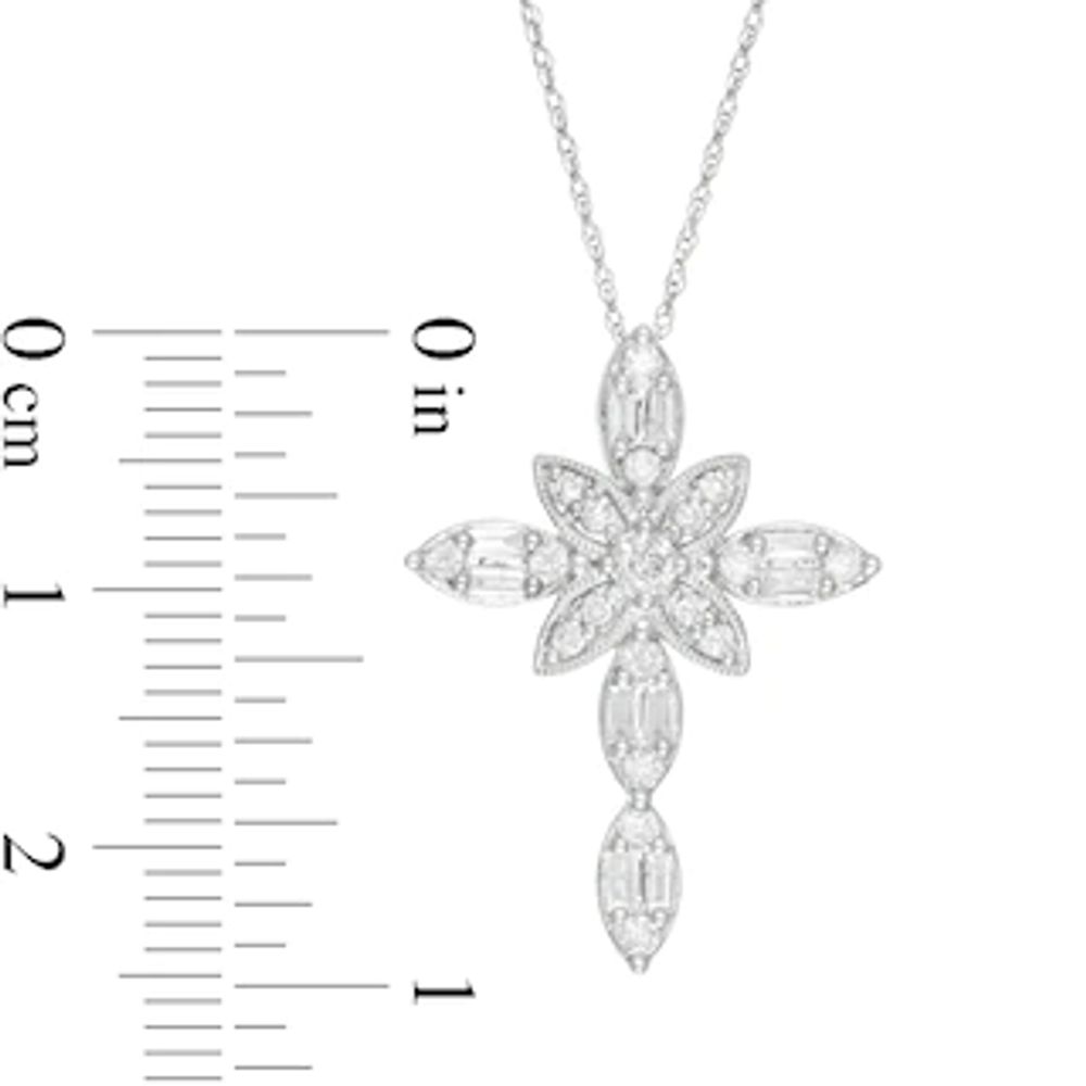 0.50 CT. T.W. Baguette and Round Diamond Vintage-Style Cross Pendant in 10K White Gold|Peoples Jewellers