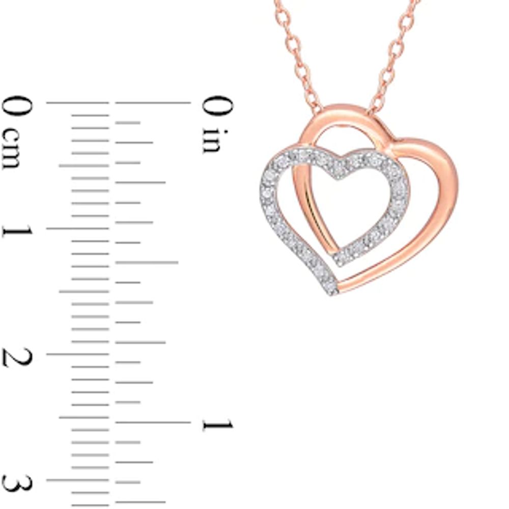 0.10 CT. T.W. Diamond Double Heart Pendant in Sterling Silver with 18K Rose Gold Plate|Peoples Jewellers