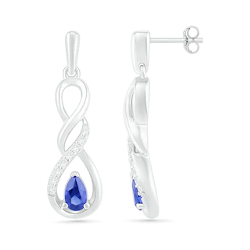 Pear-Shaped Lab-Created Blue and White Sapphire Cascading Infinity Drop Earrings in Sterling Silver|Peoples Jewellers