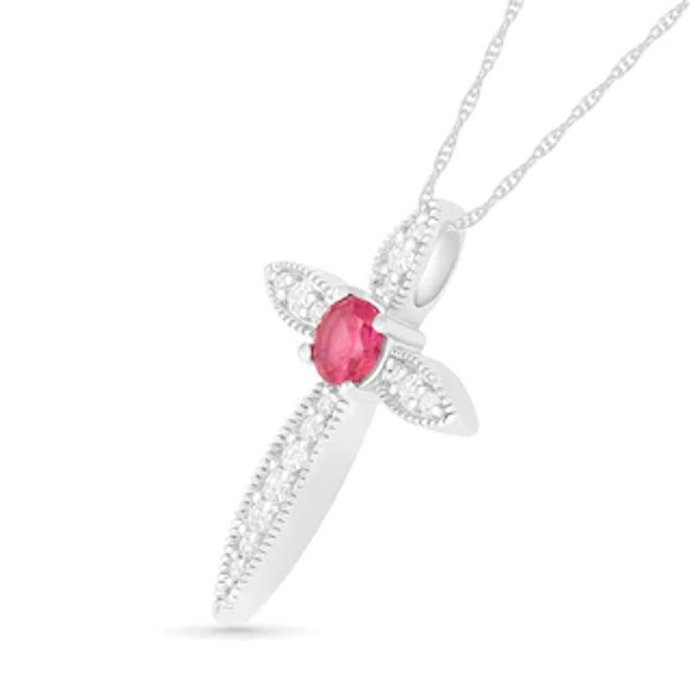 4.0mm Lab-Created Ruby and White Sapphire Vintage-Style Cross Pendant in Sterling Silver|Peoples Jewellers