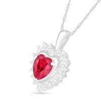 7.0mm Heart-Shaped Lab-Created Ruby and White Sapphire Shadow Frame Pendant in Sterling Silver|Peoples Jewellers