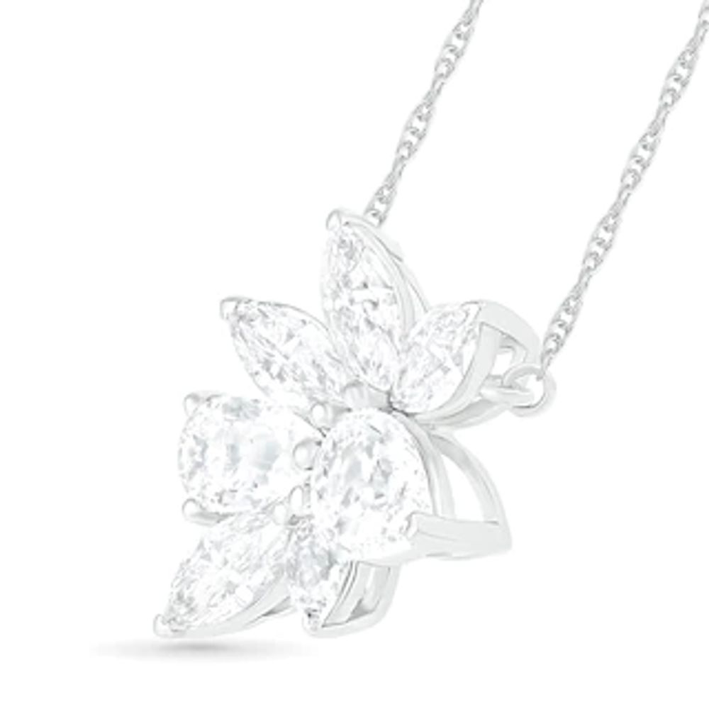 Pear-Shaped and Marquise Lab-Created White Sapphire Leaf Cluster Necklace in Sterling Silver|Peoples Jewellers