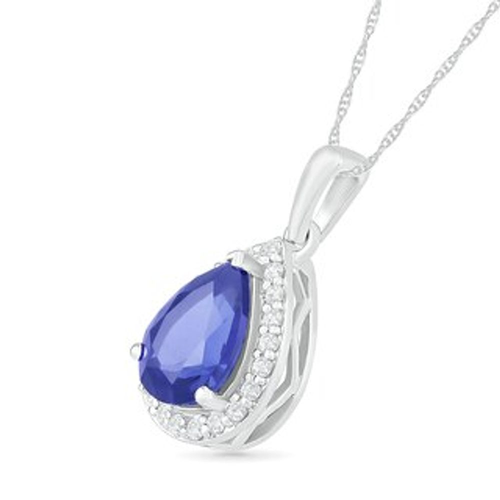 Pear-Shaped Lab-Created Blue and White Sapphire Frame Teardrop Pendant in Sterling Silver|Peoples Jewellers