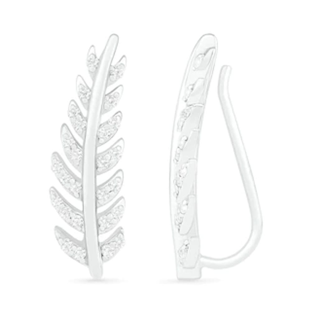 Lab-Created White Sapphire Feather Curved Crawler Earrings in Sterling Silver|Peoples Jewellers