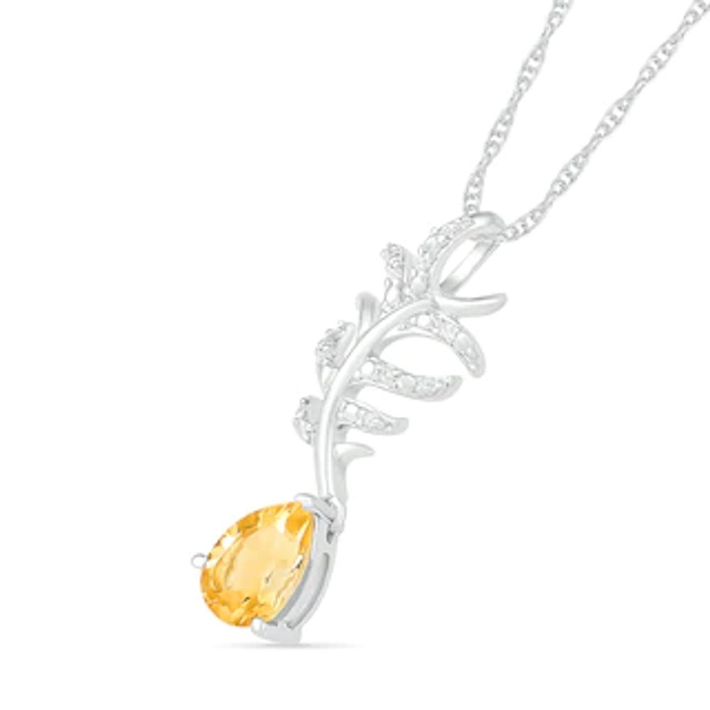 Pear-Shaped Citrine Drop and Diamond Accent Leafy Branch Pendant in Sterling Silver|Peoples Jewellers