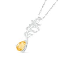 Pear-Shaped Citrine Drop and Diamond Accent Leafy Branch Pendant in Sterling Silver|Peoples Jewellers