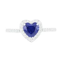 6.0mm Heart-Shaped Lab-Created Blue and White Sapphire Frame Ring in Sterling Silver|Peoples Jewellers