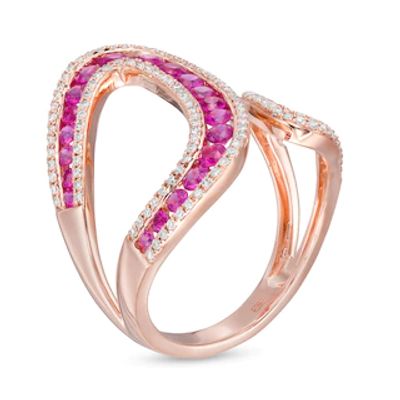 EFFY™ Collection Pink Sapphire and 0.43 CT. T.W. Diamond Open Loop Shank Wrap Ring in 14K Rose Gold|Peoples Jewellers