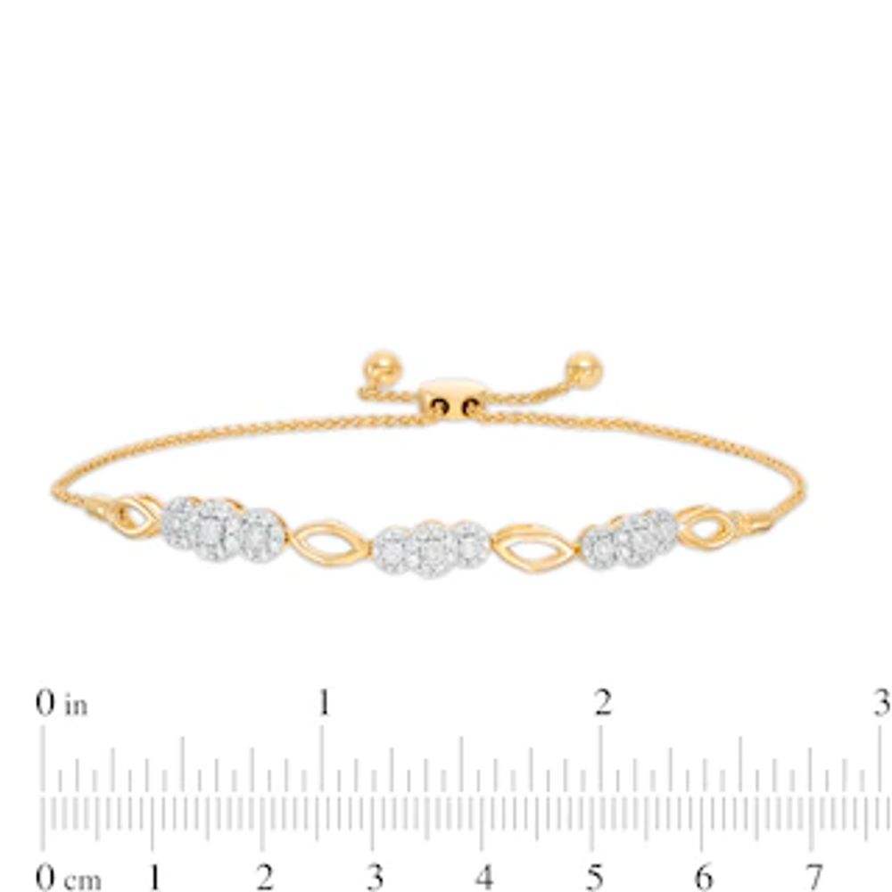 0.40 CT. T.W. Composite Diamond Three Stone Bolo Bracelet in 10K Gold - 10.5"|Peoples Jewellers