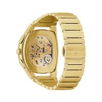 Men's Bulova Curv Gold-Tone Chronograph Watch with Tonneau Champagne Skeleton Dial (Model: 97A160)|Peoples Jewellers