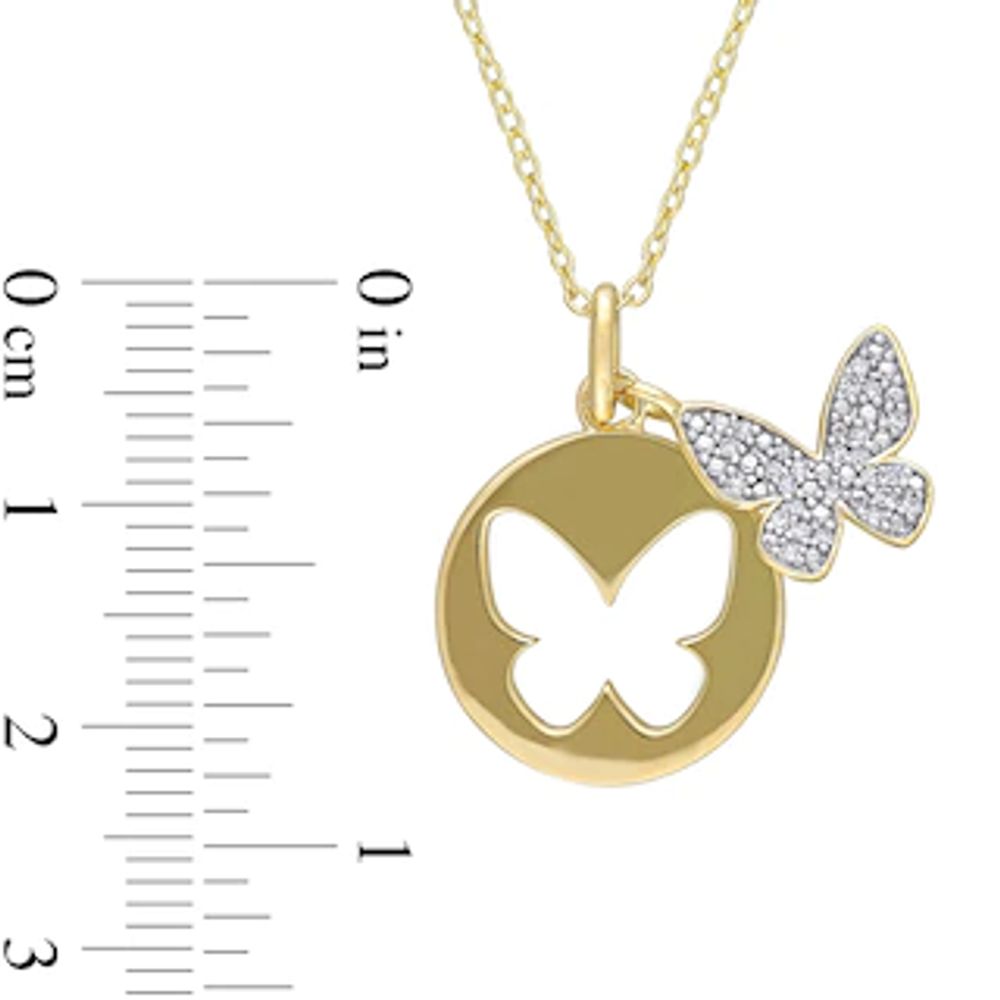 0.10 CT. T.W. Diamond Butterfly Cutout Disc Pendant in Sterling Silver with Yellow Rhodium|Peoples Jewellers