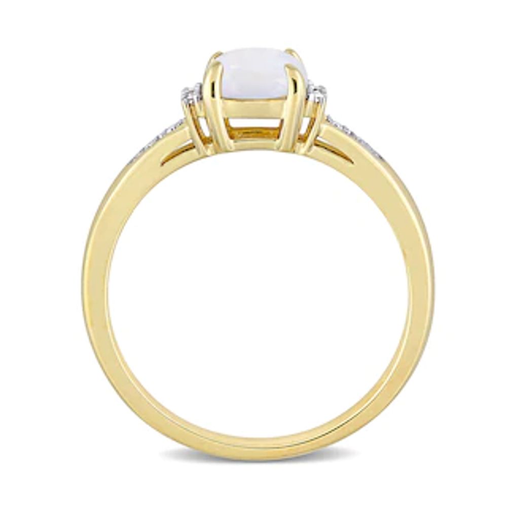 6.0mm Cushion-Cut Opal and 0.046 CT. T.W. Diamond Collar Promise Ring in 10K Gold|Peoples Jewellers