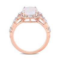 8.0mm Cushion-Cut Opal, White Sapphire and 0.064 CT. T.W. Diamond Ornate Frame Vintage-Style Ring in 10K Rose Gold|Peoples Jewellers