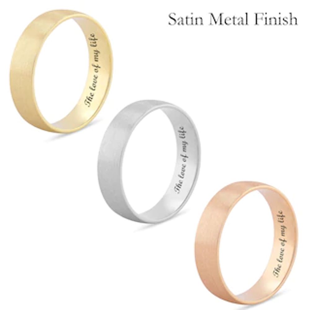 Men's 6.0mm Engravable Semi Comfort-Fit Low Dome Wedding Band in 10K White, Yellow or Rose Gold (1 Line)|Peoples Jewellers