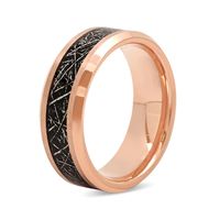 Men's 8.0mm Bevelled Edge Wedding Band in Tantalum with Rose IP and Textured Black Carbon Fibre Inlay (1 Line)|Peoples Jewellers