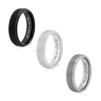 Men's 6.0mm Engravable Brushed Inlay Stepped Edge Comfort-Fit Wedding Band in Black, White or Grey Tungsten (1 Line)|Peoples Jewellers