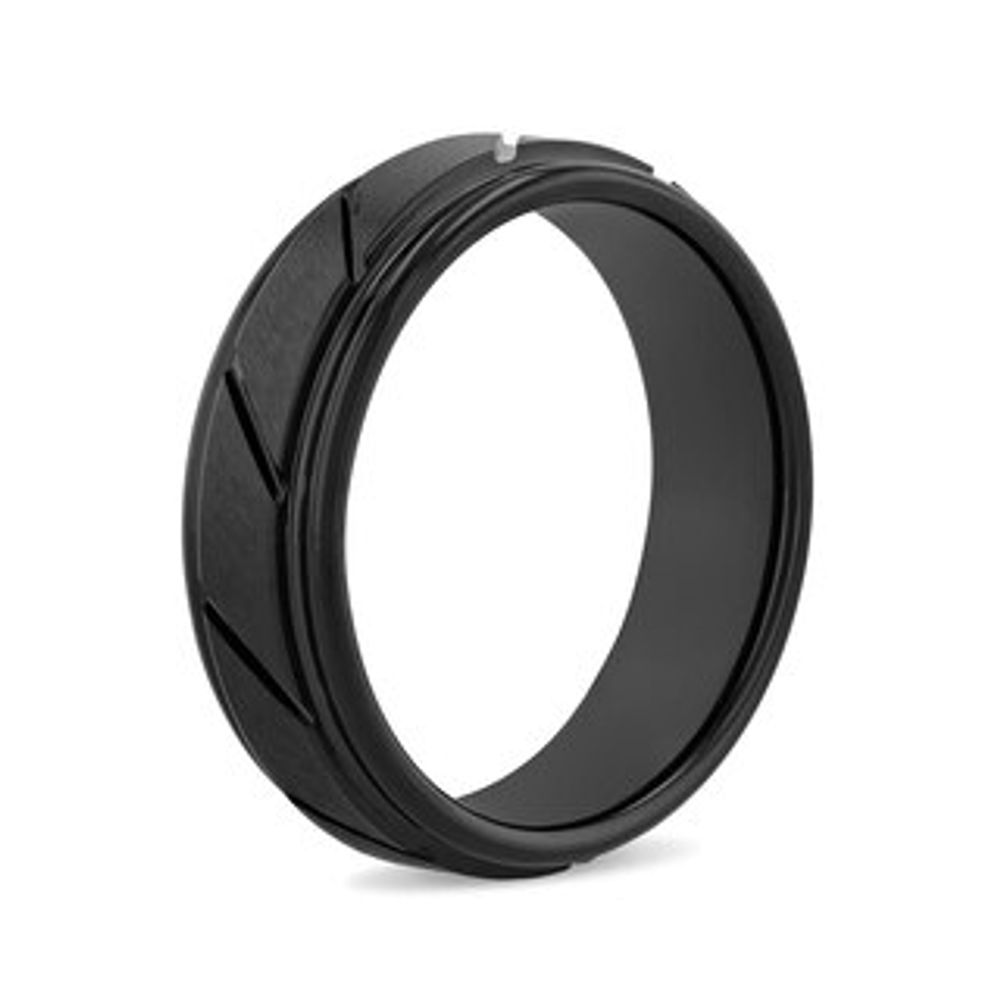 Men's 7.0mm Multi-Finish Slant Groove Stepped Edge Comfort-Fit Wedding Band in Tantalum with Black IP (1 Line)|Peoples Jewellers