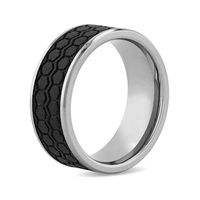 Men's 9.0mm Brushed Hexagonal Tire Tread Bevelled Edge Comfort-Fit Wedding Band in Tungsten and Carbon Fibre (1 Line)|Peoples Jewellers