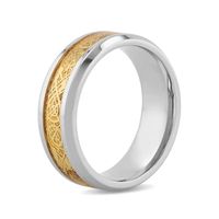 Men's 8.0mm Engravable Filigree Bevelled Edge Comfort-Fit Wedding Band in Stainless Steel and Yellow IP (1 Line)|Peoples Jewellers