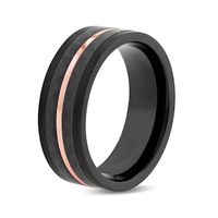 Men's 8.0mm Groove Comfort-Fit Wedding Band in Stainless Steel with Black and Rose IP and Carbon Fibre Inlay (1 Line)|Peoples Jewellers