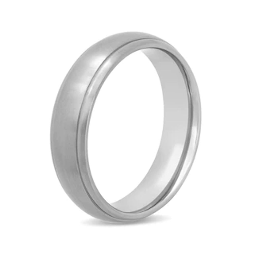 Men's 6.0mm Engravable Satin Low Dome Stepped Edge Comfort-Fit Wedding Band in Titanium (1 Line)|Peoples Jewellers