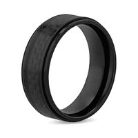 Men's 8.0mm Engravable Stepped Edge Comfort-Fit Wedding Band in Titanium with Black IP and Carbon Fibre Inlay (1 Line)|Peoples Jewellers