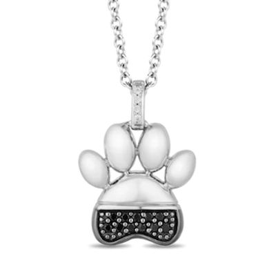 Disney Treasures 101 Dalmatians 0.085 CT. T.W. Black and White Diamond Paw Pendant in Sterling Silver - 19"|Peoples Jewellers