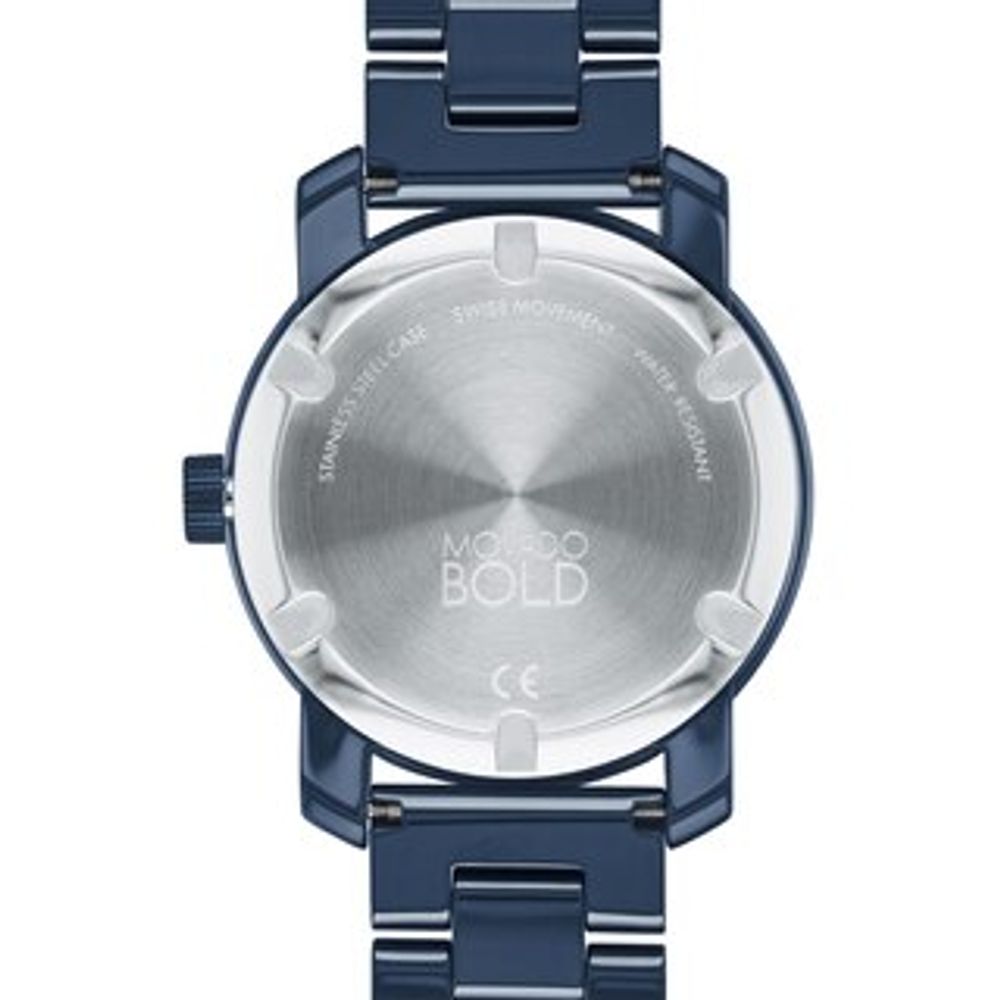 Ladies' Movado Bold® Evolution Crystal Accent Blue Ceramic Watch with Blue Dial (Model: 3600756)|Peoples Jewellers