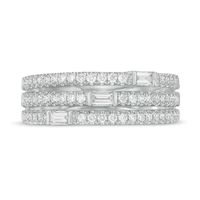 0.50 CT. T.W. Baguette and Round Diamond Triple Row Anniversary Band in 14K White Gold|Peoples Jewellers