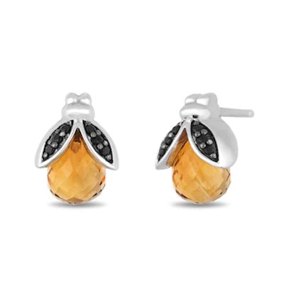 Disney Treasures Winnie the Pooh Citrine and 0.085 CT. T.W. Black Diamond Bee Stud Earrings in Sterling Silver|Peoples Jewellers