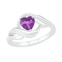 Heart-Shaped Amethyst and Diamond Accent Ribbon Ring in Sterling Silver|Peoples Jewellers