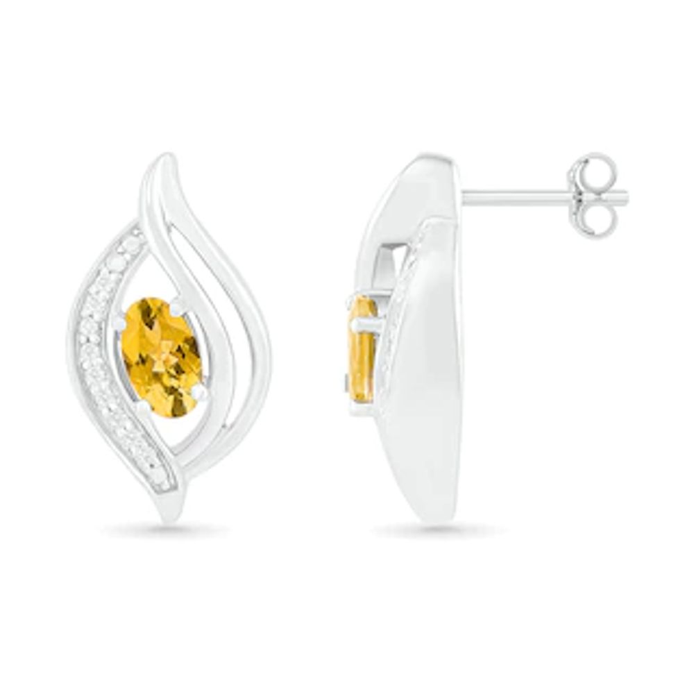 Oval Citrine and 0.04 CT. T.W. Diamond Bypass Flame Stud Earrings in Sterling Silver|Peoples Jewellers