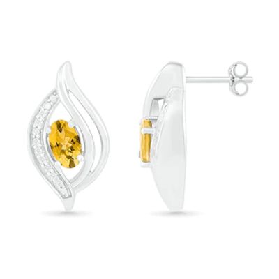 Oval Citrine and 0.04 CT. T.W. Diamond Bypass Flame Stud Earrings in Sterling Silver|Peoples Jewellers