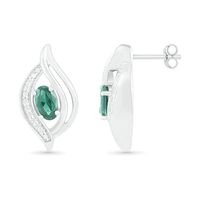 Oval Lab-Created Emerald and 0.04 CT. T.W. Diamond Bypass Flame Stud Earrings in Sterling Silver|Peoples Jewellers