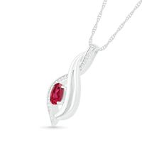 Oval Lab-Created Ruby and 0.04 CT. T.W. Diamond Flame Drop Pendant in Sterling Silver|Peoples Jewellers