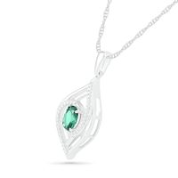 Oval Lab-Created Emerald and 0.065 CT. T.W. Diamond Bypass Flame Pendant in Sterling Silver|Peoples Jewellers