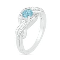 5.0mm Aquamarine and 0.04 CT. T.W. Diamond Layered Infinity Braid Ring in Sterling Silver|Peoples Jewellers