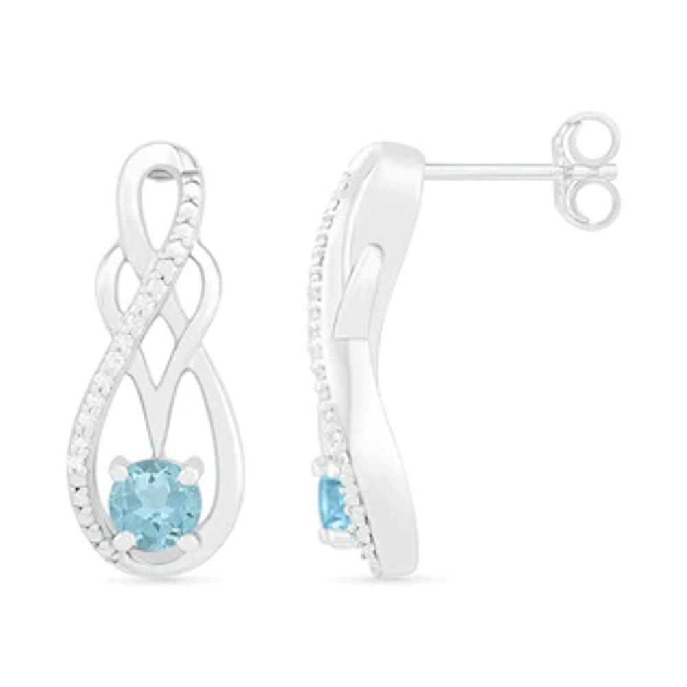 Aquamarine and 0.04 CT. T.W. Diamond Infinity Overlay Drop Earrings in Sterling Silver|Peoples Jewellers