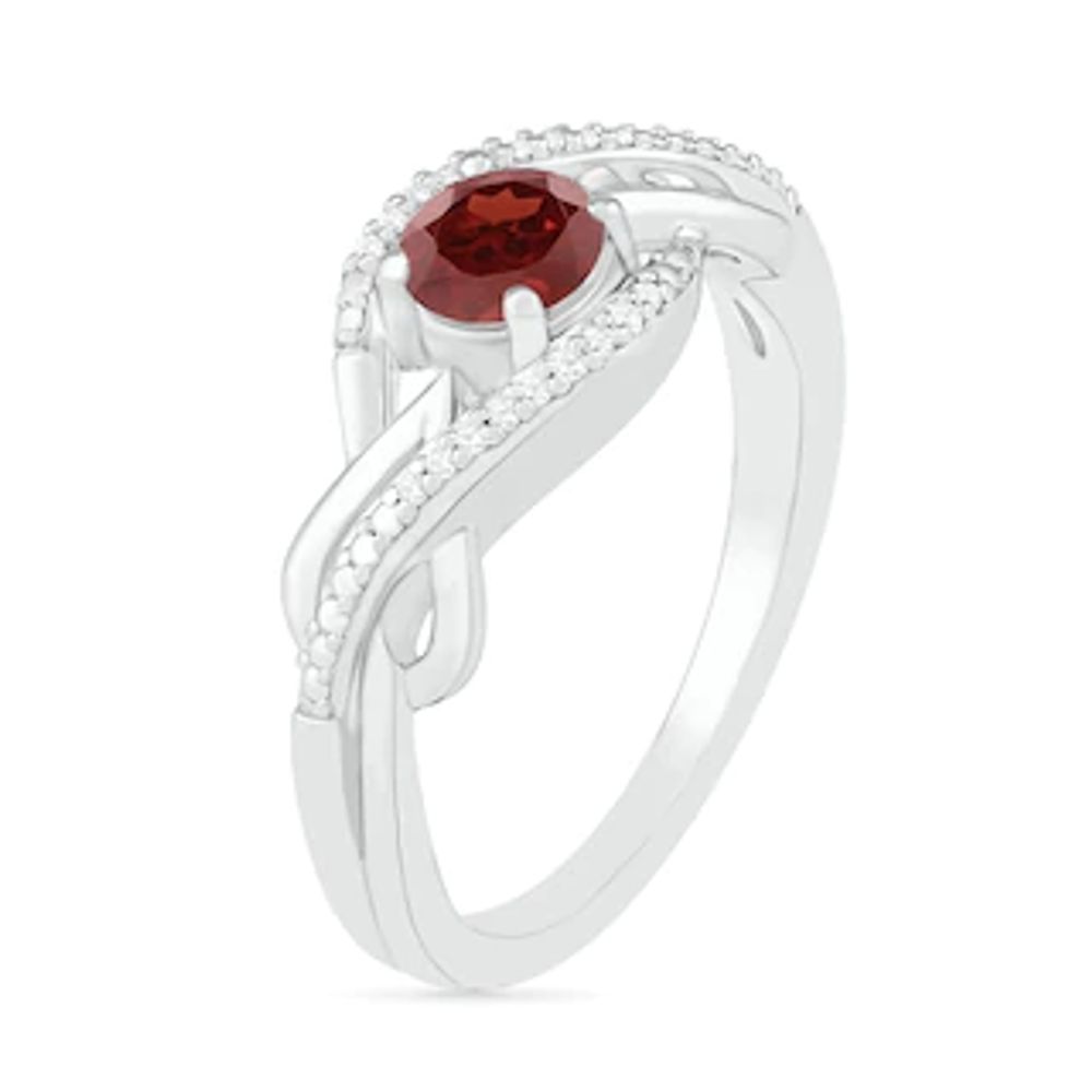5.0mm Garnet and 0.04 CT. T.W. Diamond Layered Infinity Braid Ring in Sterling Silver|Peoples Jewellers
