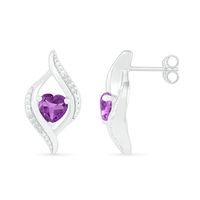 Heart-Shaped Amethyst and 0.04 CT. T.W. Diamond Open Flame Stud Earrings in Sterling Silver|Peoples Jewellers