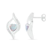 Heart-Shaped Lab-Created Opal and 0.04 CT. T.W. Diamond Open Flame Stud Earrings in Sterling Silver|Peoples Jewellers